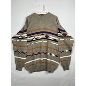 Oakton Limited Sweater Mens XLT Tall Geometric Striped Wool Blend Made in Italy